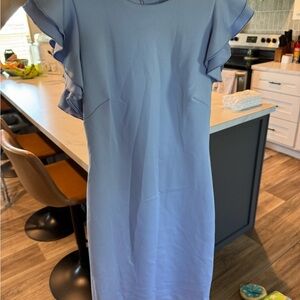 Tommy Elegant Blue Ruffle Sleeve Dress